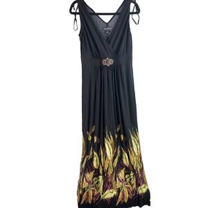 Jessica Howard Maxi Dress Floral-Print Women's Short sleeve Beaded Bohemain sz M